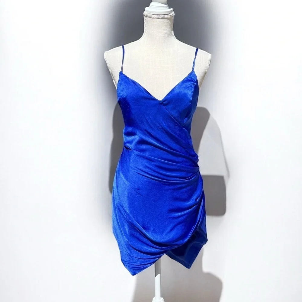 🌻NEW BARDOT Blue Oceana Asymmetric Handkerchief Hem Dress Size 6